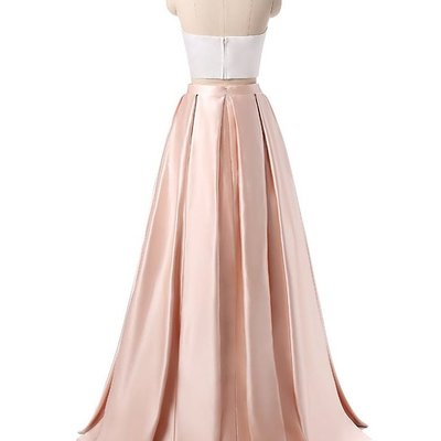 Light pink prom dress, simple satin prom dress, 2 pieces prom dresses, senior prom dress, prom dress for teens
