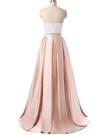 Light Pink Prom Dress, Simple Satin Prom Dress, 2 Pieces Prom Dresses, Senior Prom Dress, Prom Dress for Teens