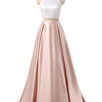 Light Pink Prom Dress, Simple Satin Prom Dress, 2 Pieces Prom Dresses, Senior Prom Dress, Prom Dress for Teens - Thumbnail 1