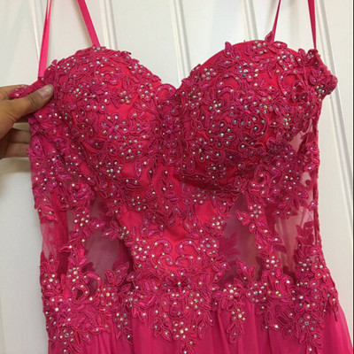 Spaghetti straps prom dress,chiffon prom dresses,beading prom dress