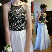 Charming Prom Dress,Halter Prom Dress,A-Line Prom Dress,Sequined Prom Dress,Girl's Graduation Dress - Thumbnail 1