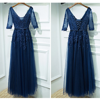 Elegant Prom Dress,Half Sleeve Appliques Prom Dress,Tulle Long Dress for Prom,Vintage Evening Dress,Formal Evening Dresses - Thumbnail 1