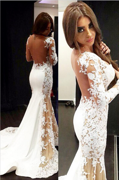 White Lace Prom Dress,Floor Length Prom Dresses,Evening Dress