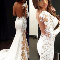 White Lace Prom Dress,Floor Length Prom Dresses,Evening Dress - Thumbnail 1