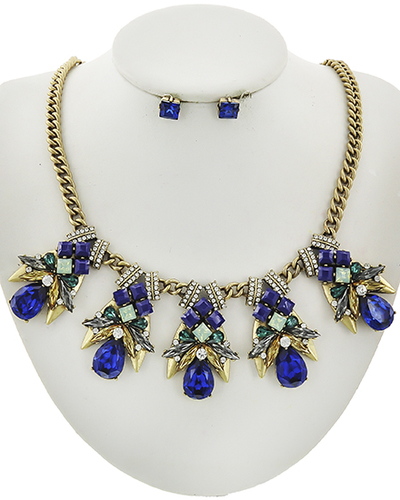 Statement Gold Necklace In Blue
