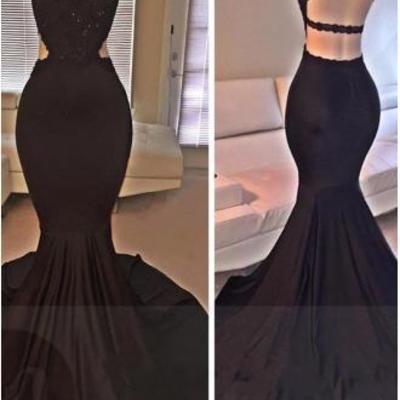 Long evening dress,mermaid evening dresses,backless prom dress