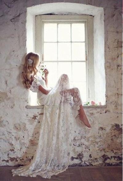 Wedding Dress, Cute Wedding Dress, Lace Wedding Dress, Ivory Wedding Dress, Sheath Wedding Dress, Sweep Train Wedding Dress