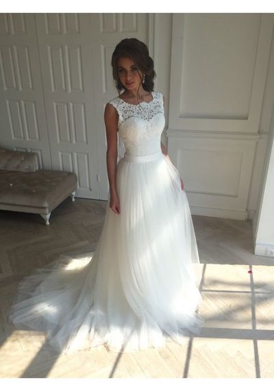 Sleeveless White Wedding Dress,Sexy Appliques Bridal Dress (As-picture-Ivory)
