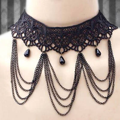 Black lace choker, steampunk choker necklace chain choker necklace
