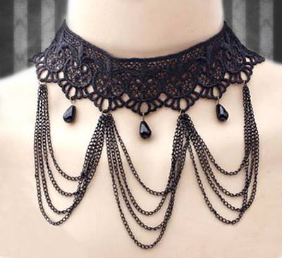 Black Lace Choker, steampunk choker necklace chain choker necklace