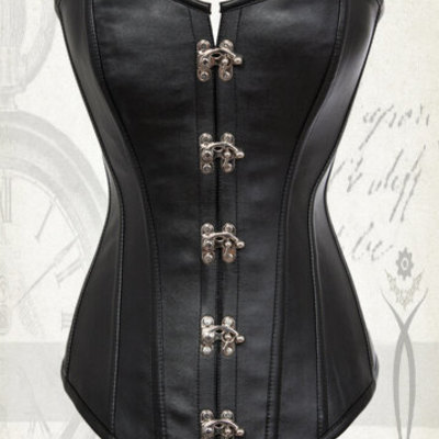 Corset top black steampunk corset faux leather black corset  - Thumbnail 5