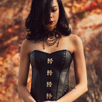 Corset top black steampunk corset faux leather black corset  - Thumbnail 1