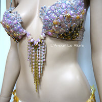 Pastel Pink Peach Sunset Princess Bra with Bottom Cosplay Dance Costume Rave Bra Halloween Burlesque Show Girl - Thumbnail 2