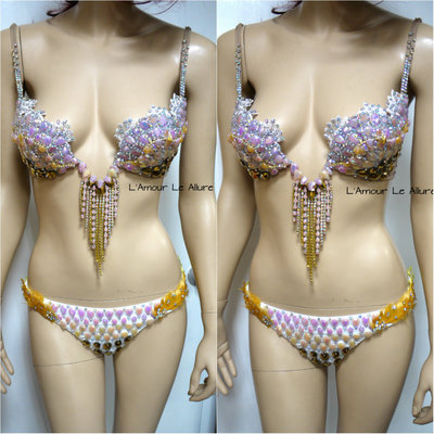 Pastel pink peach sunset princess bra with bottom cosplay dance costume rave bra halloween burlesque show girl