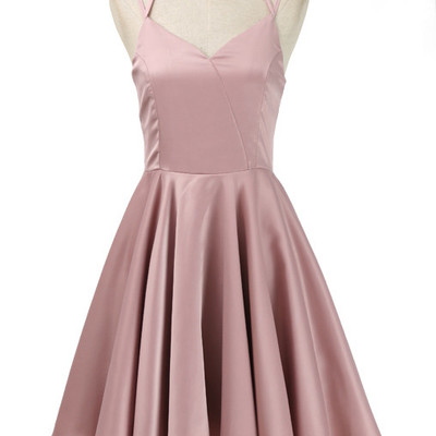 Lovely light pink straps short women dresses, short party dresses, pink teen dresses