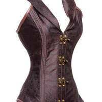 Brown and black jahard print steampunk corset fashion corset - Thumbnail 2