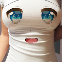 Anime girl big eyes shocked graphic T-shirt - Thumbnail 1