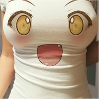 Anime girl big eyes shocked graphic T-shirt - Thumbnail 3