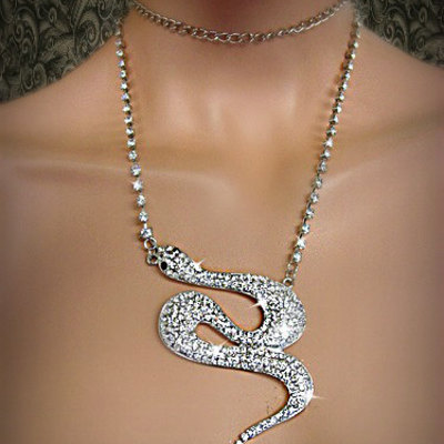 Snake lovers vamp necklace rhinestone necklace summer gift snake necklace