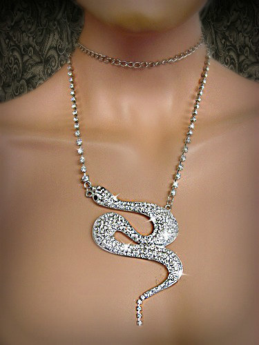 Snake lovers vamp necklace rhinestone necklace summer gift Snake necklace
