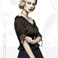 Steampunk Slash Neck T-shirt Brown or off the shoulder top t-shirt steampunk top Summer top - Thumbnail 1