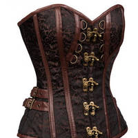 Black or Brown Steampunk Corset with Buckles - Thumbnail 1