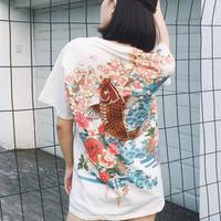 Ukiyoe Sakura Fish Embroidered T-shirt - Thumbnail 1