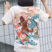 Ukiyoe Sakura Fish Embroidered T-shirt - Thumbnail 2