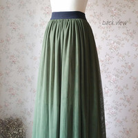 Army Green High Waist Maxi Length Tulle Skirt Plus Size NWT - Thumbnail 1