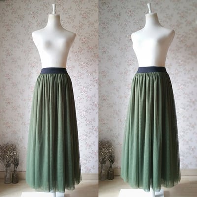 Army green high waist maxi length tulle skirt plus size nwt