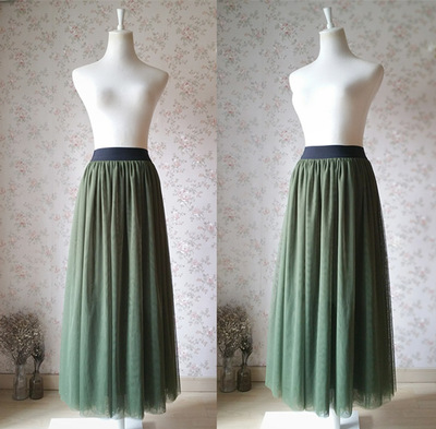 Army Green High Waist Maxi Length Tulle Skirt Plus Size NWT