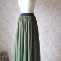 Army Green High Waist Maxi Length Tulle Skirt Plus Size NWT - Thumbnail 2