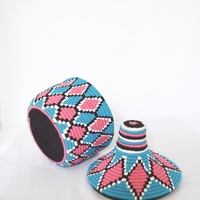 SOLD SOLD SOLD Berber Basket Handwoven Vintage Moroccan Berber Wool Lidded Basket  - Thumbnail 2