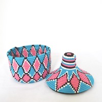  SOLD SOLD SOLD Berber Basket Handwoven Vintage Moroccan Berber Wool Lidded Basket  - Thumbnail 4