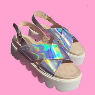 Hologram strap platform sandals