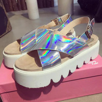 Hologram Strap Platform Sandals - Thumbnail 4