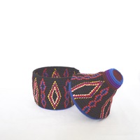  SOLD SOLD SOLD Berber Basket Handwoven Vintage Moroccan Wool Lidded Basket - Thumbnail 1