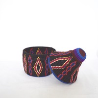  SOLD SOLD SOLD Berber Basket Handwoven Vintage Moroccan Wool Lidded Basket - Thumbnail 2