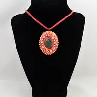 Mandala Polka Dot Necklace Polymer Clay Sculpture - Thumbnail 1