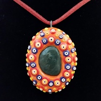 Mandala Polka Dot Necklace Polymer Clay Sculpture - Thumbnail 2