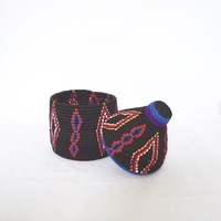  SOLD SOLD SOLD Berber Basket Handwoven Vintage Moroccan Wool Lidded Basket - Thumbnail 1