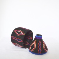  SOLD SOLD SOLD Berber Basket Handwoven Vintage Moroccan Wool Lidded Basket - Thumbnail 3