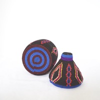  SOLD SOLD SOLD Berber Basket Handwoven Vintage Moroccan Wool Lidded Basket - Thumbnail 2