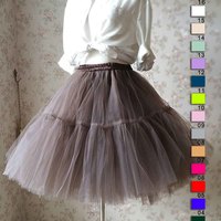 Women Cognac tulle skirt Knee Length Princess Skirt - Thumbnail 4