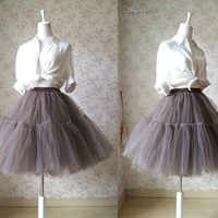 Women Cognac tulle skirt Knee Length Princess Skirt - Thumbnail 1