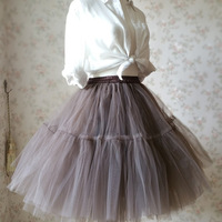 Women Cognac tulle skirt Knee Length Princess Skirt - Thumbnail 2