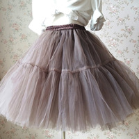 Women Cognac tulle skirt Knee Length Princess Skirt - Thumbnail 3