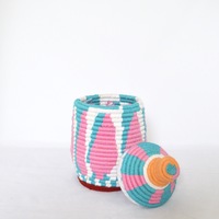  SOLD SOLD SOLD Berber Basket Handwoven Vintage Moroccan Wool Lidded Basket - Thumbnail 1