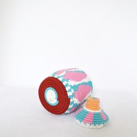  SOLD SOLD SOLD Berber Basket Handwoven Vintage Moroccan Wool Lidded Basket - Thumbnail 2