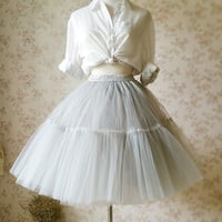 Women Light Gray Princess Skirt Full Midi Skirt Holiday Party Outfit NWT - Thumbnail 2